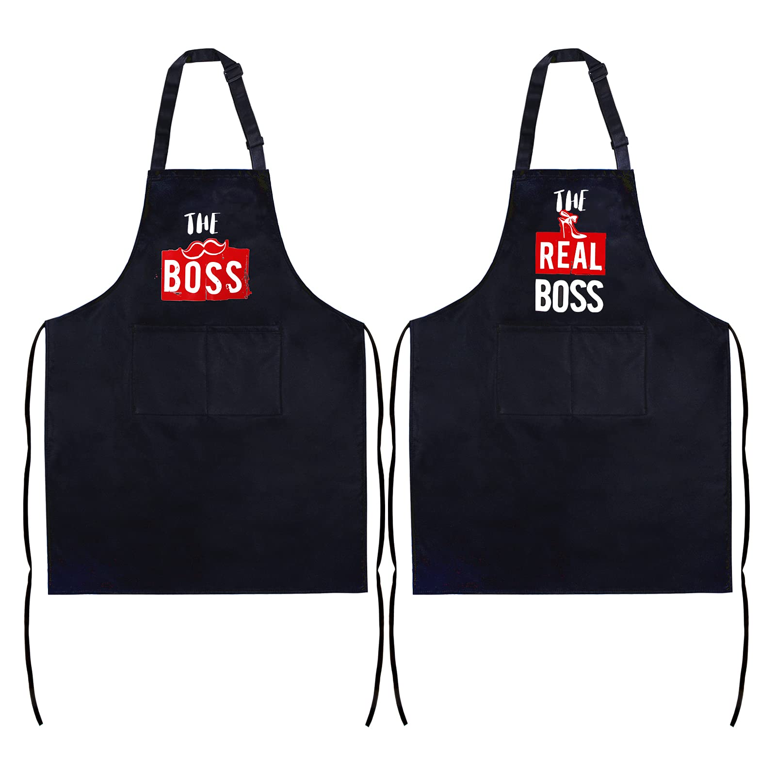BETESSIN 2pcs Delantal Unisex Impermeable con Bolsillo Delantal Ajustable Hombre Mujer para Parejas Cocinero Chef de Cocina Restaurante Barbacoa Jardín Bistro Picnics Cafetería