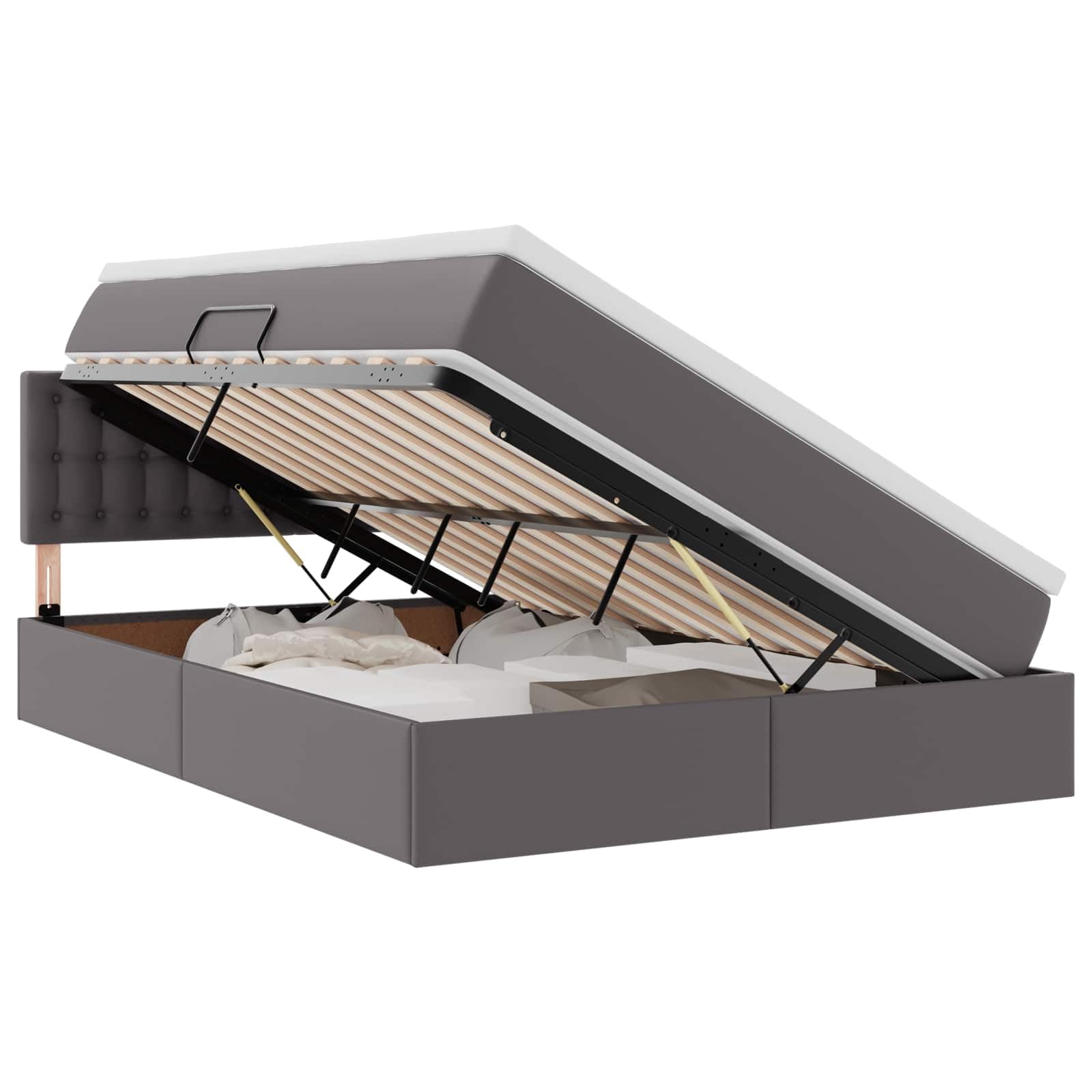 Letto Contenitore 140x190 cm con Materasso Grigio