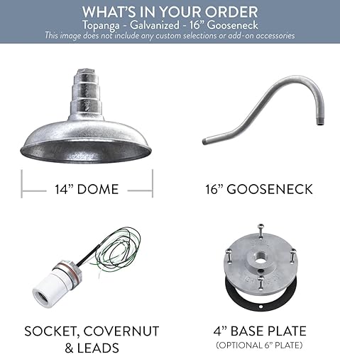 Miniatura 6 de Steel Lighting Co. Topanga - Luz de granero Montaje en pared al aire libre Cúpula de 14 pulgadas Cuello de cisne de 16 pulgadas Luz de garaje de