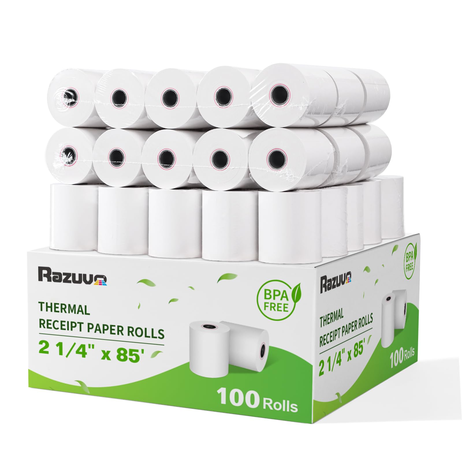 (100 Rolls) 2 1/4 x 85 Thermal Receipt Paper, White BPA-Free, Compatible with POS, Credit Card Terminals and Most Register Machines