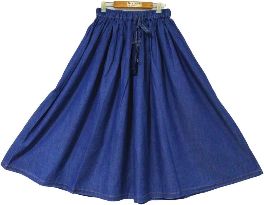 Women's Elastic Waist Mid Length Denim Skirt