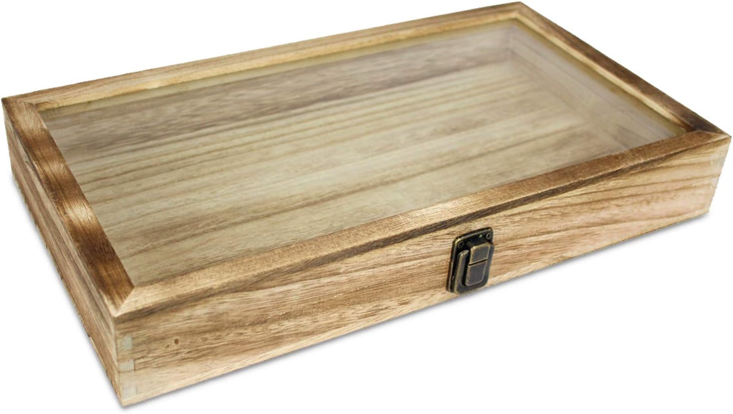 MOOCA Wooden Jewelry Display Case with a Tempered Glass Top