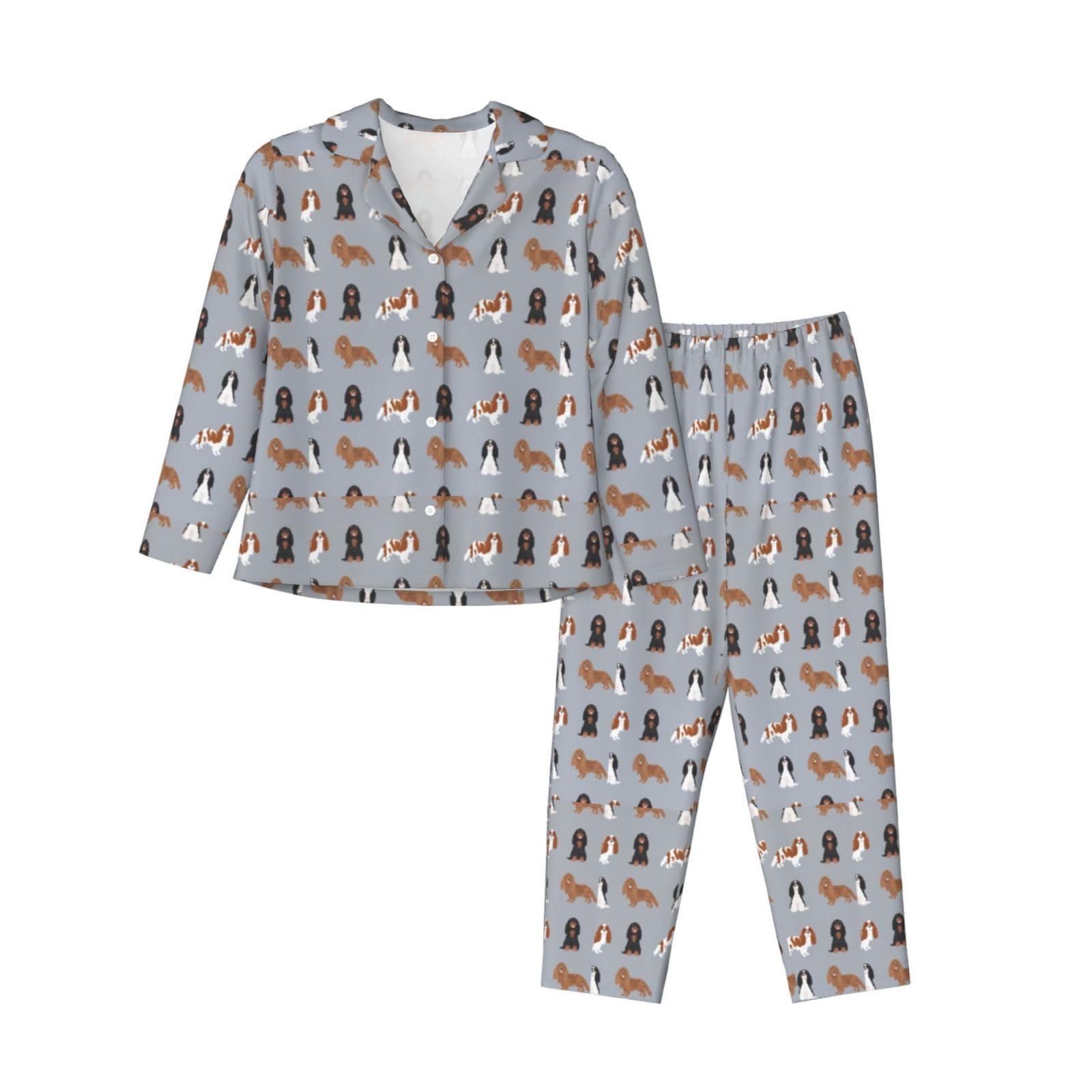 FUkker Women's Pyjamas Set Nightgown Sleepwear Pajamas Loungewear Sets,Cavalier King Charles Spaniel Dog Mixed Dog Coats Dog,As Shown,XL