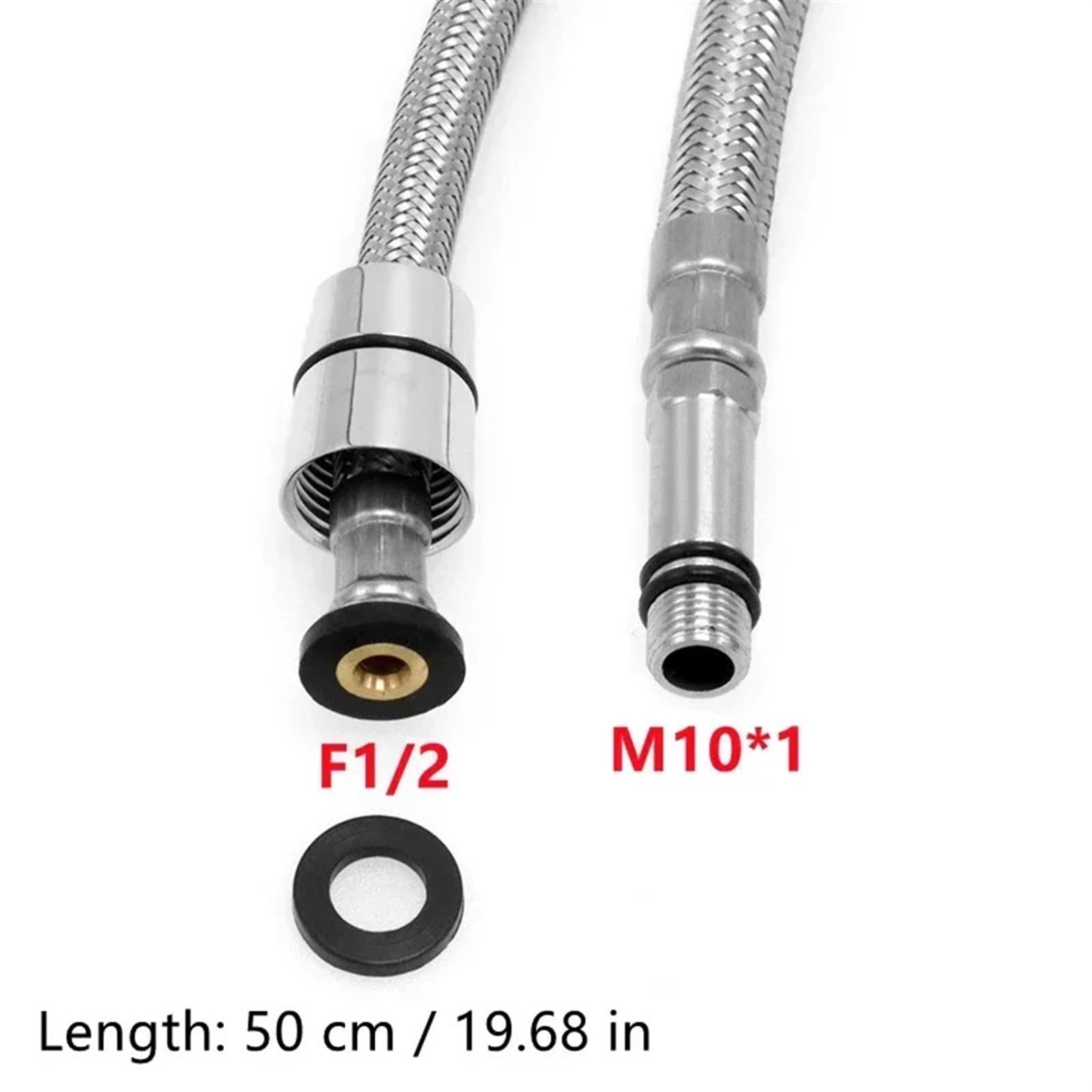 50 cm/80 cm F1/2 M10 x 1 304 Edelstahl & TPV Küchenarmaturschlauch, herausziehbarer Ersatzschlauch (Silber, 1 Stück)