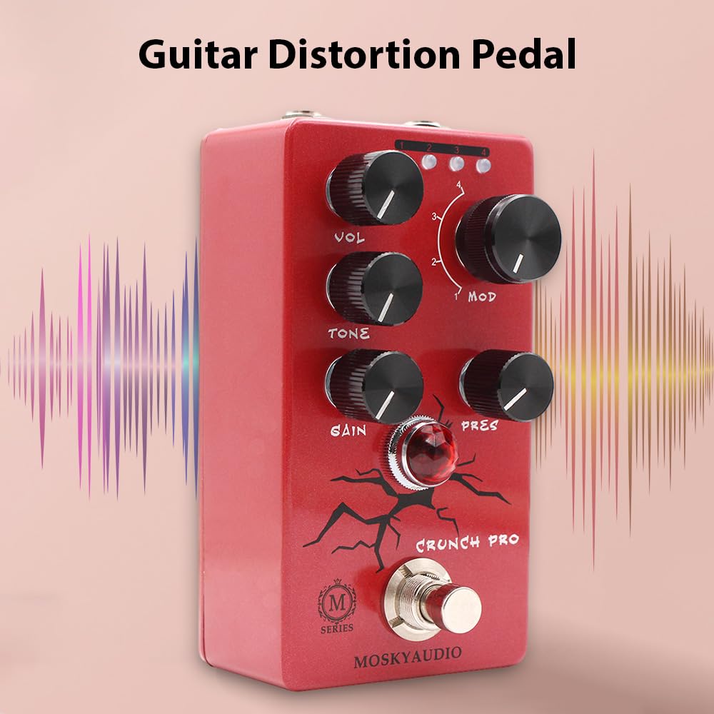 Btuty Pedał zniekształceń gitarowych Pedał efektów gitary elektrycznej Regulacja głośności/tonu/wzmocnienia/ciśnienia True Bypass Metalowa obudowa DC 9 V 6,35 mm Interfejs wejścia/wyjścia Mini