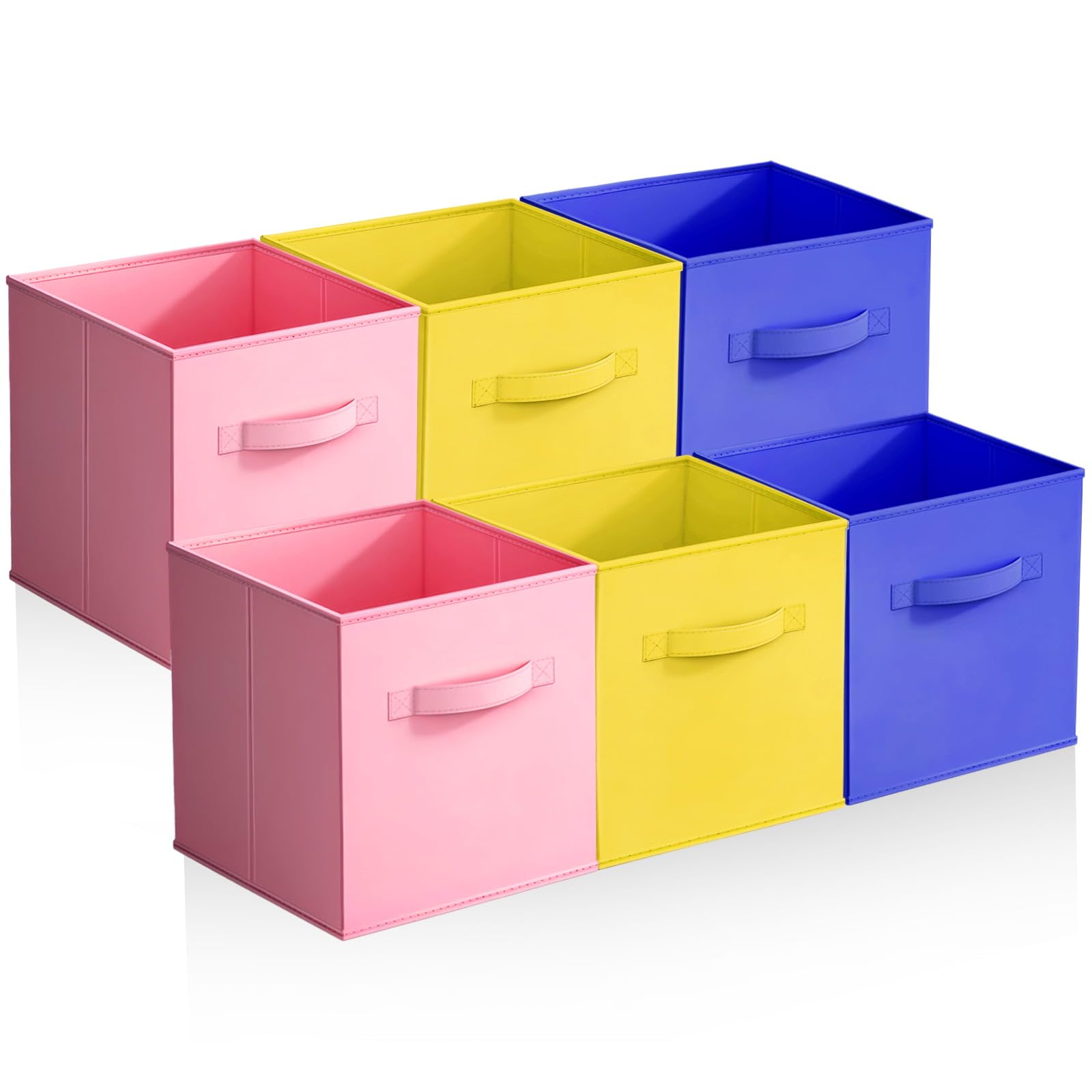 Dyuee Coloured 2 Fabric Storage Cubes 6Pcs Foldable Organiser Boxes 28X28x28cm Collapsible Storage Bins With Handles Easy-Assembly Storage Baskets For Shelves Wardrobe Clothes & Bedroom Organisation (Coloured 2)