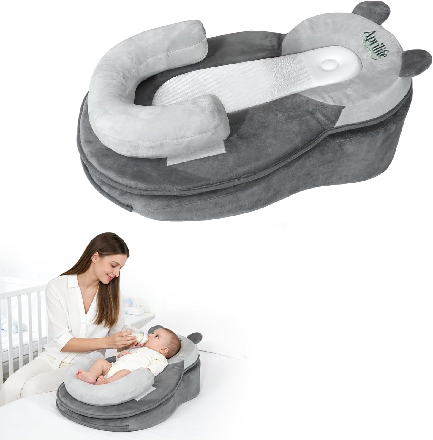 Baby Feeding Pillow, Nursing Pillow, Infant Feeding Support Pillow, Adjustable Baby Feeding Cushion, Removable & Washable Cover, Lightweight Portable Nursing Support for Newborns