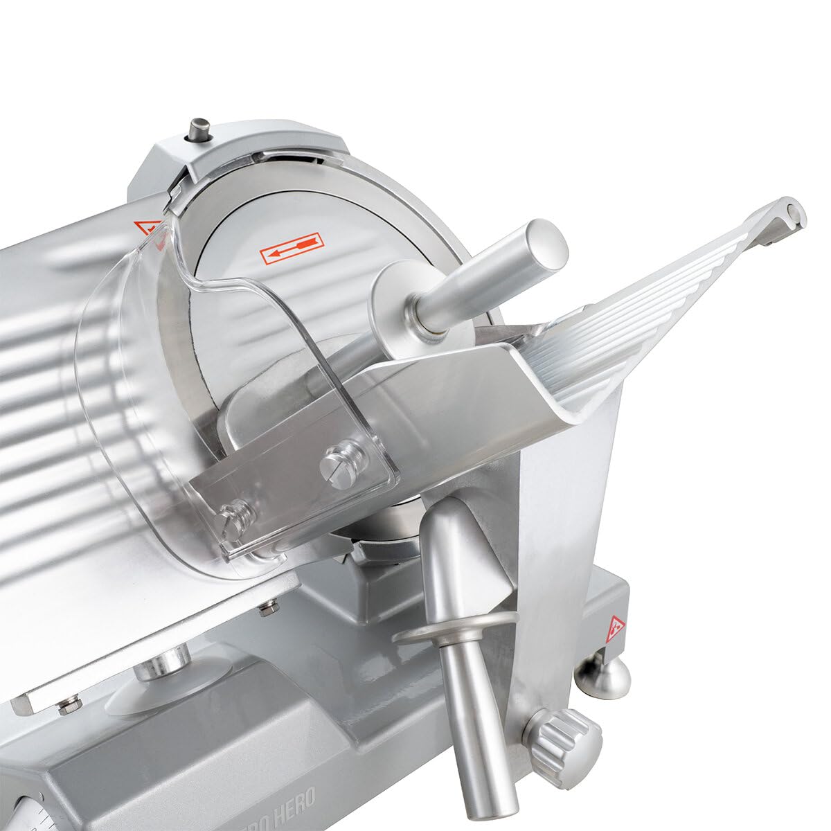 GastroHero Aufschnittmaschine 250 mm, einstellbar, Aluminium ASM250 | Wurstschneidemaschine, einstellbare Schnittstärke 0,2-12 mm, Schnittlänge 210 mm, Schrägschneider