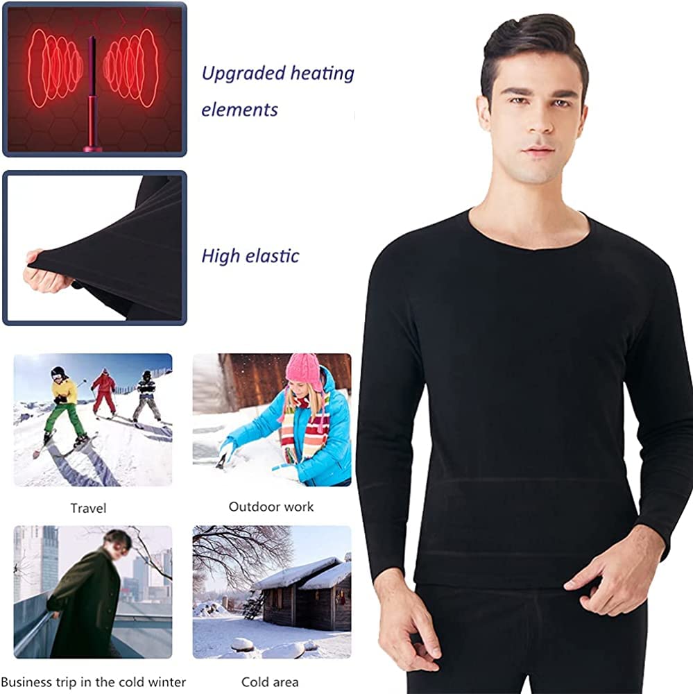 scosao Conjunto de Ropa Interior Térmica Calefactables para Hombre y Mujer, Conjuntos térmicos Eléctrico Lavable Camiseta y Pantalón con App Ajuste de Temperatura para Motocicleta, Caza