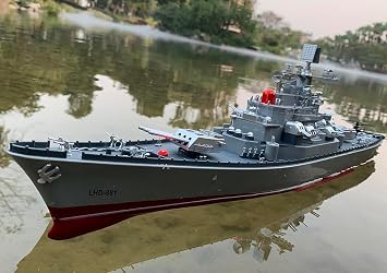 23.6 Inch Remote Controlled Warship Battleship 10km/h 4WD 2.4G RC Controlled Ship 1:390 Scale On Water Lakes Pools Exhibits Models for 14Y+