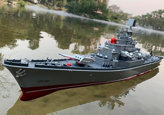 23.6 Inch Remote Controlled Warship Battleship 10km/h 4WD 2.4G RC Controlled Ship 1:390 Scale On Water Lakes Pools Exhibits Models for 14Y+