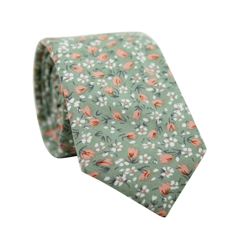 DAZI Men's Skinny Tie Floral Print Cotton Necktie, Great for Weddings, Groom, Groomsmen, Missions, Dances, Gifts.