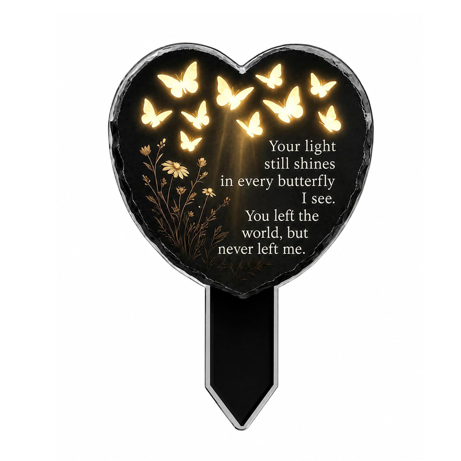 WORUIB Cemetery Ornament,Memorial Garden Ornaments,Heart Love Shape Grave Marker Decoration,Outdoor Grave Ornaments,Durable Grave Decorations with Butterfly Design