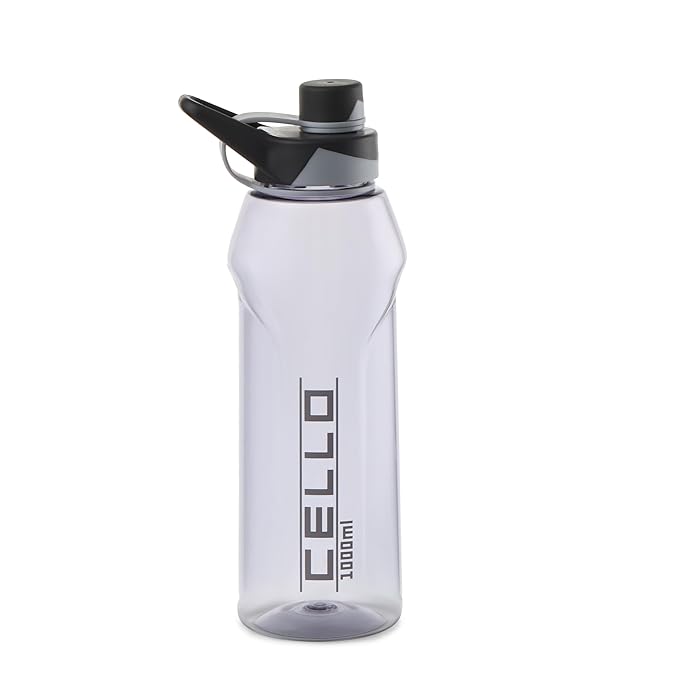 CELLO Fitbe Sipper Cap Water Bottle, 1000ml Black Grey | Food Grade, Leakproof, Easy to Carry | Sipper Drinking Water Bottle For Gym | Perfect For Fitness, Office, School, Sports & Outdoor Hydration