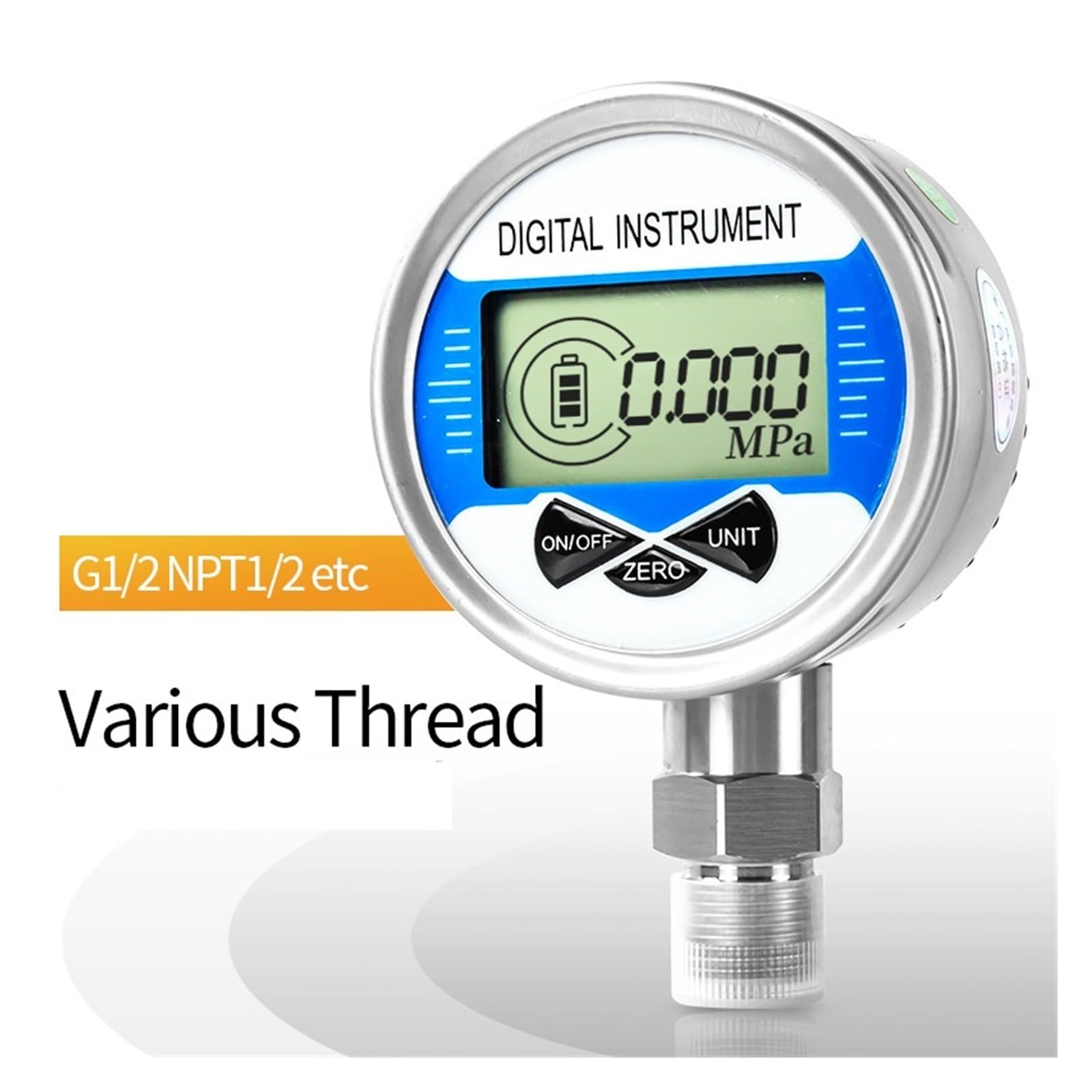 Manometer, Digitales Manometer, LCD-Manometer, 0–100 MPa, Wasser, Öl, Gas, Luftdruckmessgerät, 100 mm Zifferblatt, M20 x 1,5 Gewinde, SS304-Gehäuse, 3 V Stromversorgung(M20-1.5,-0.1...0...100Mpa)