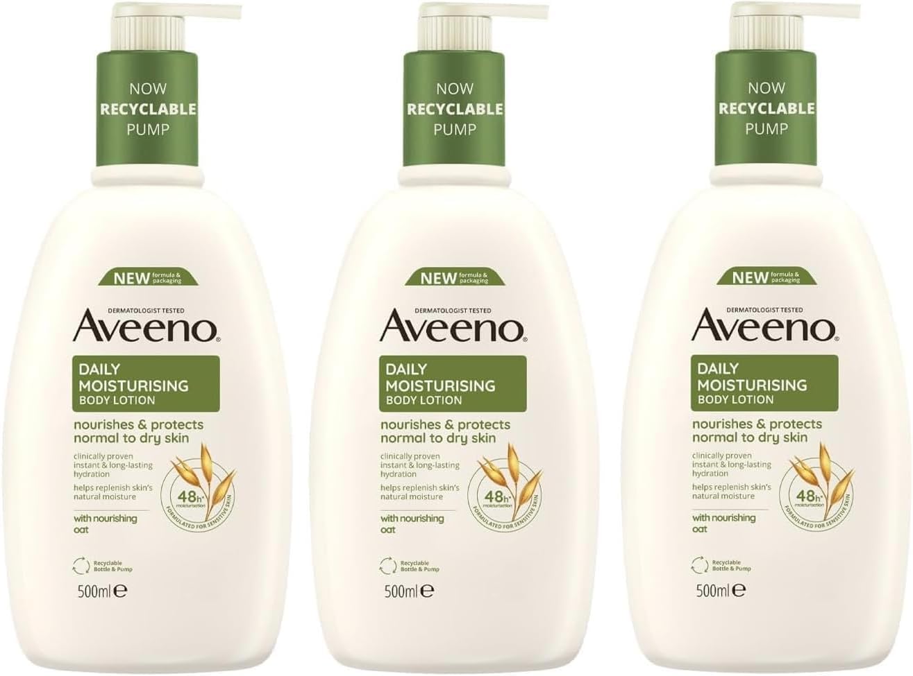Aveeno Daily Moisturising Body Lotion Bundle for Sensitive Skin (3x 500ml)