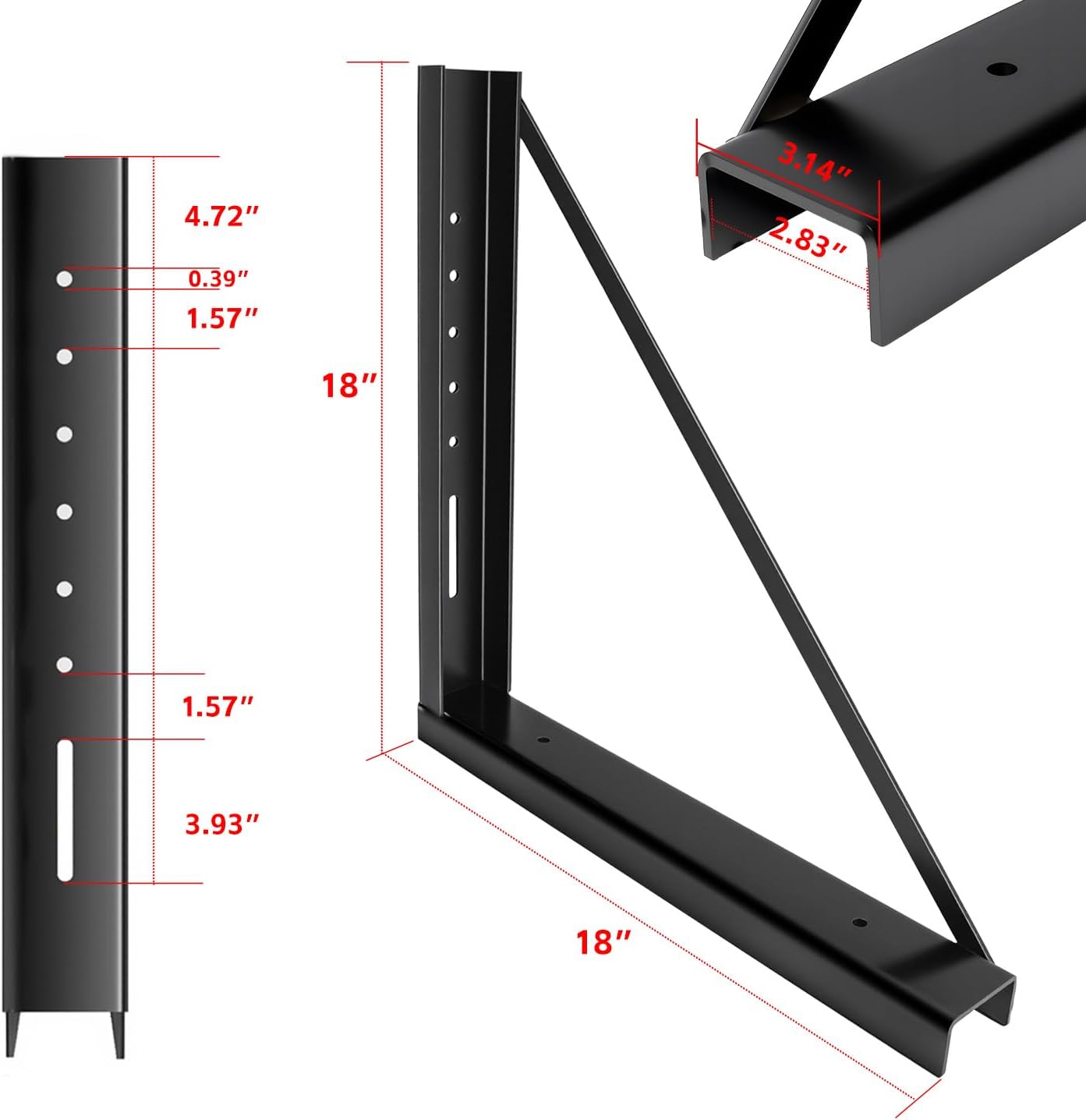 18"x18" Underbody Tool Box Mounting Kit – 1 Pair Black Welded Steel Brackets for Secure Mounting on Trucks and Trailers
