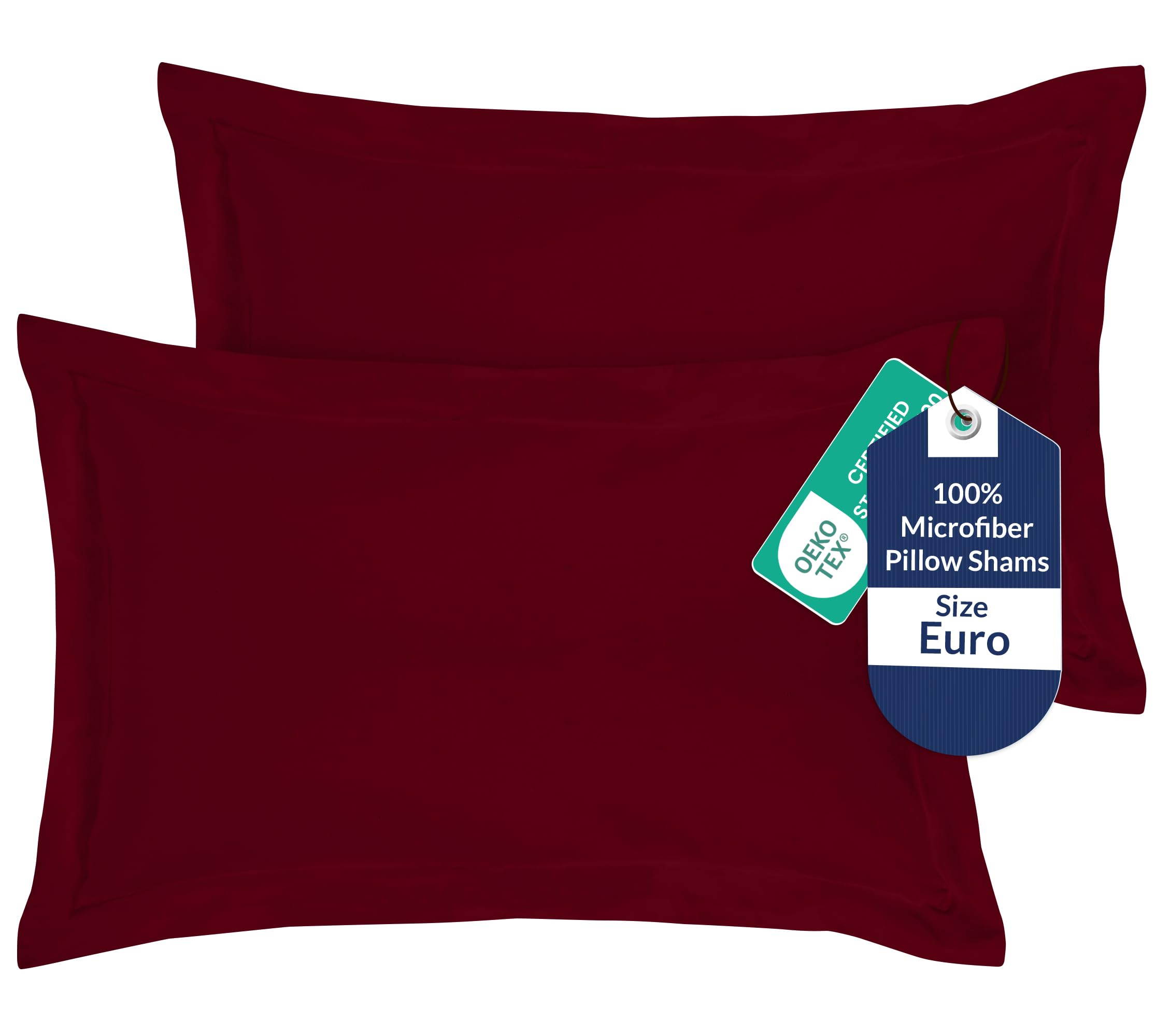 Royale Linens Microfiber Euro Size Pillow Shams Set of 2 - Burgundy Shams