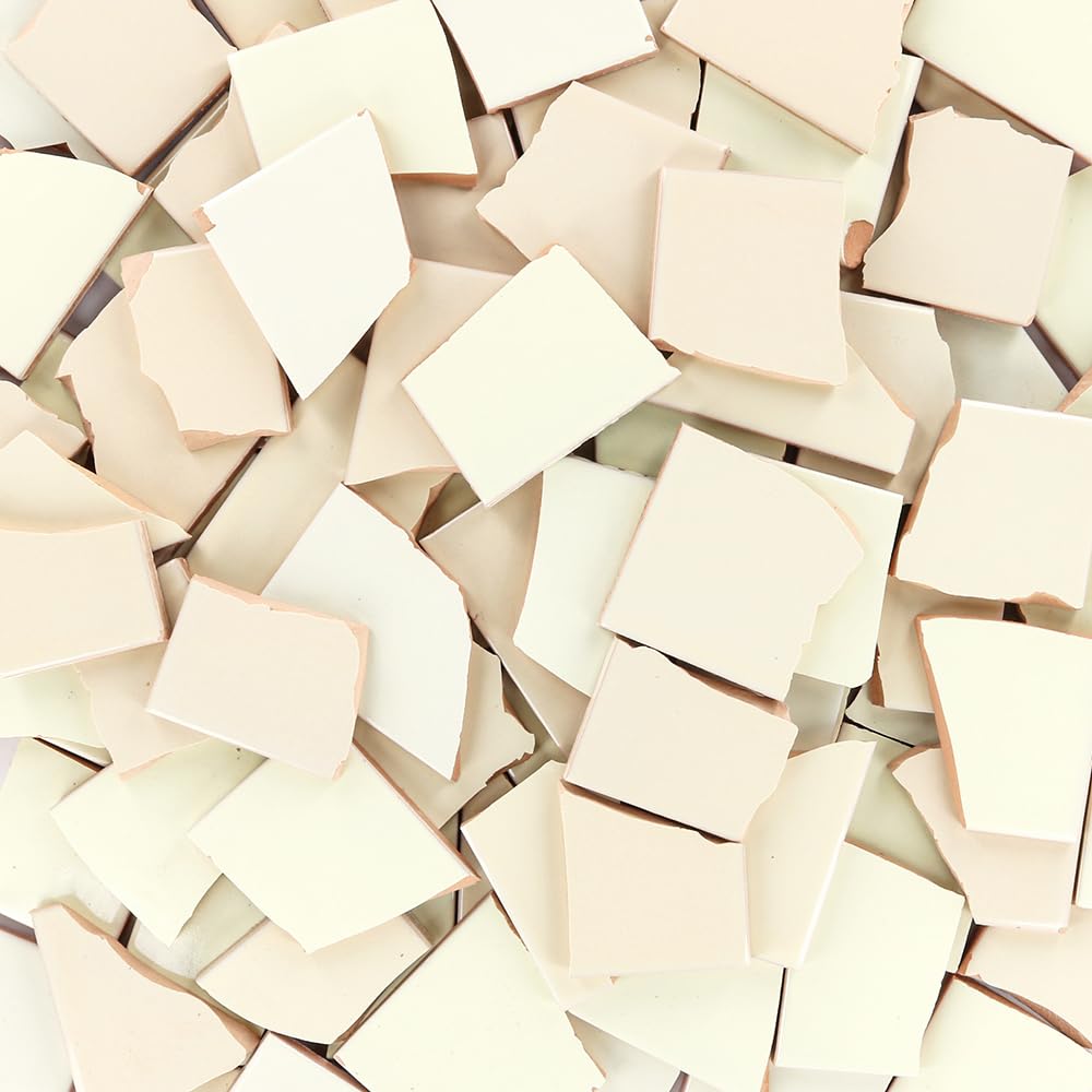 5 Pounds of Broken Talavera Ceramic Tile in Mexican White Solid Color