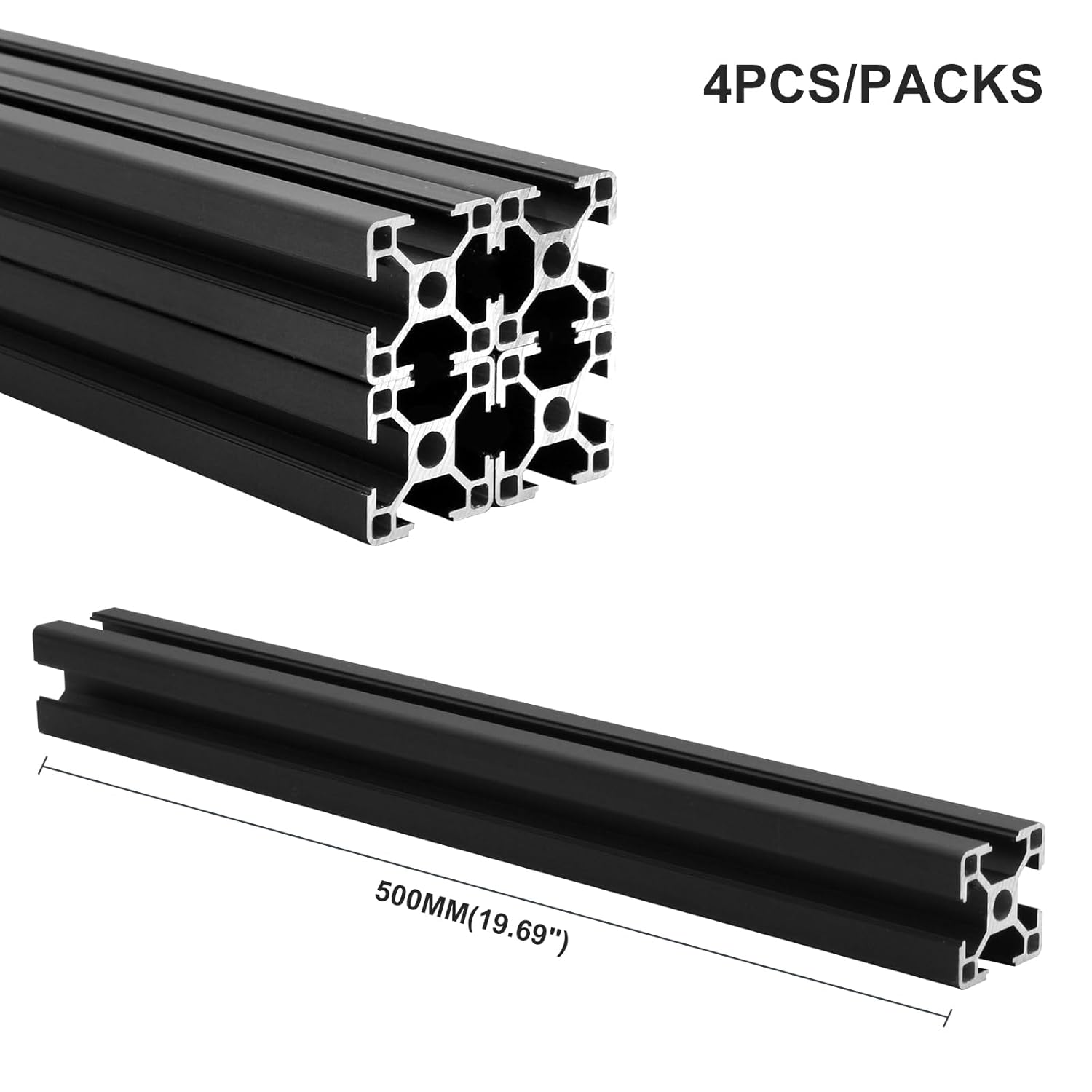3030 Aluminum Extrusion T-Slot 500mm Black 4 Pack European Standard 30x30 Extruded Aluminum T-Slotted 30 Series Aluminum Profile