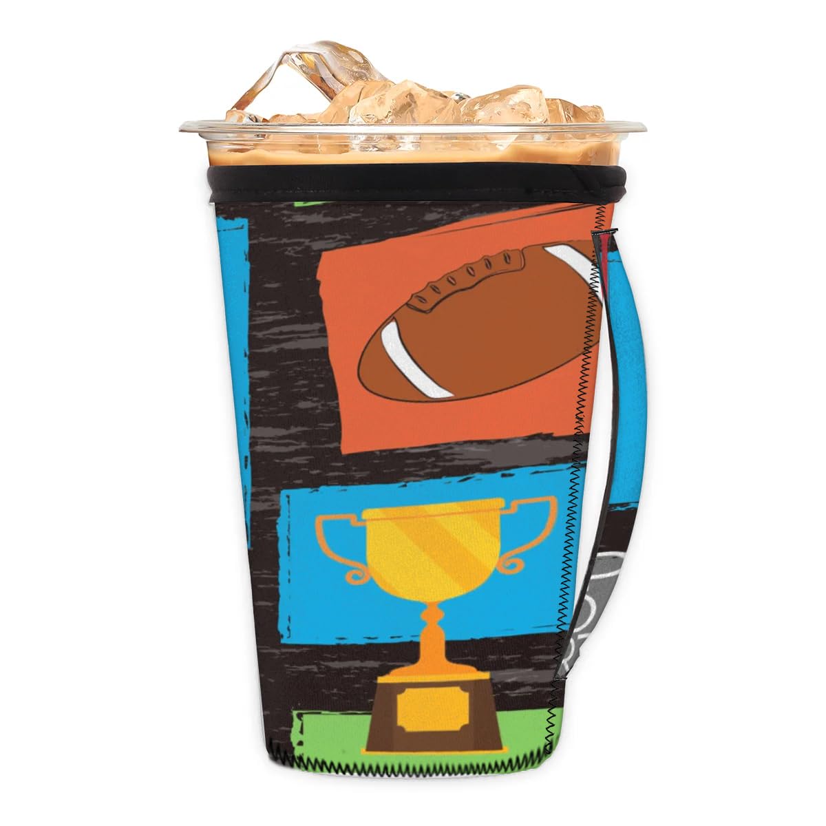 Cartoon Football Tennis Basketball M Reusable Iced Insulator Coffee Sleeves Neoprene Insulated Sleeves With Handle Coffee Sleeves for Iced Coffee Cups Drinks