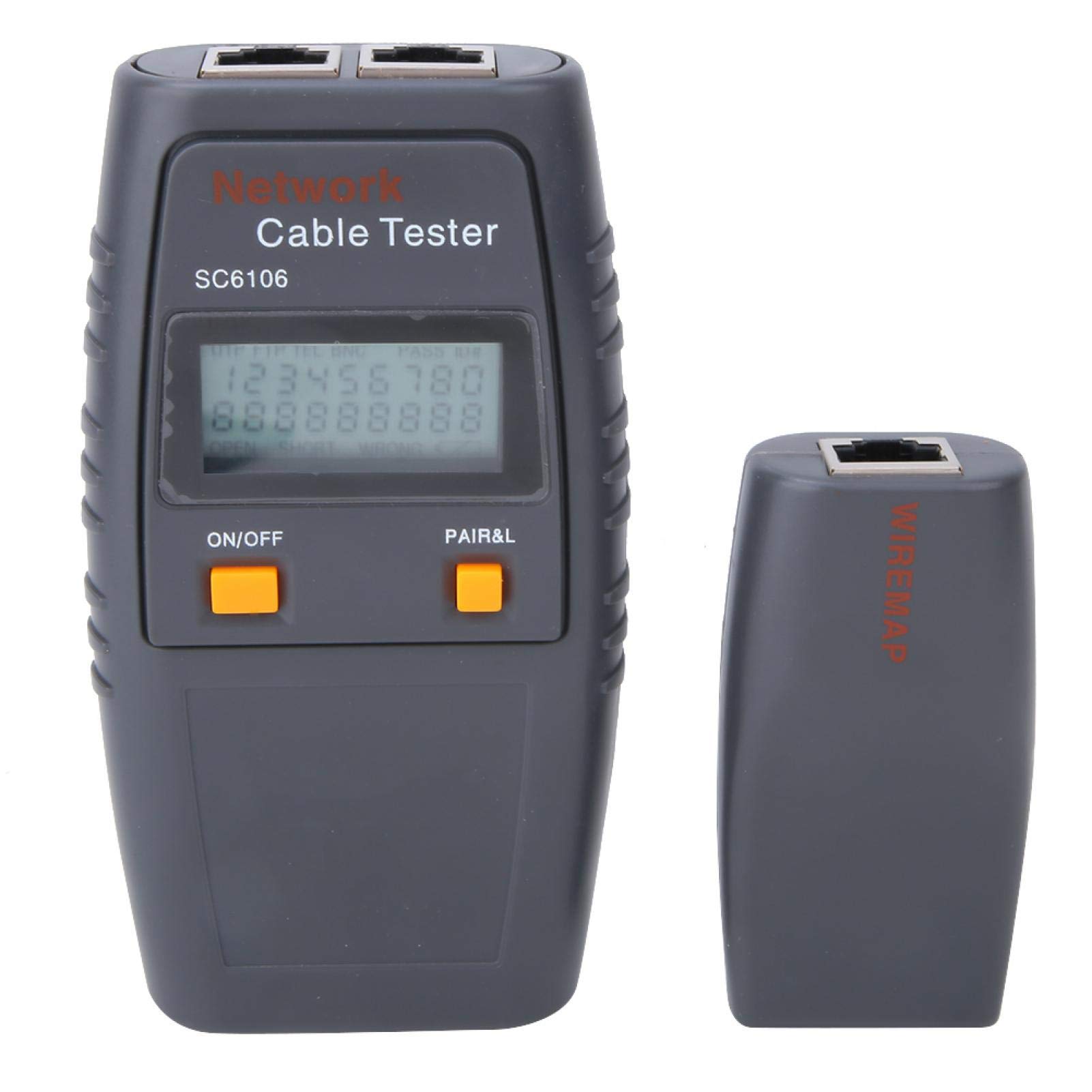 Probador de cable LCD, SC6106 Probador de cable de alambre de red LAN de plástico Prueba de buscador de línea eléctrica con pantalla LCD Apagado automático por retraso