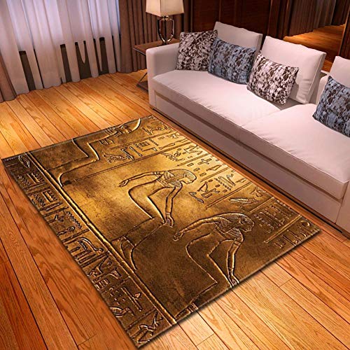 XiaoHeJD Egipcio Cara Humana León Estatua Impreso Alfombra Dormitorio Sala de Estar Alfombra Grande Decoración para el hogar Juego Pad, D19017-M030,147.3 * 203.2CM