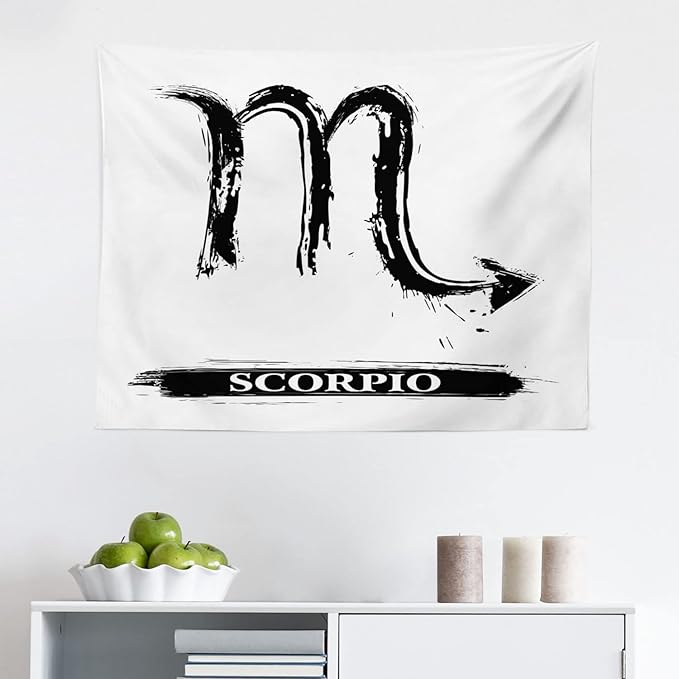 Ambesonne Zodiac Scorpio Tapestry, Brushstroke Sign in Hand Painted Style Birth Future Prediction, Fabric Wall Hanging Decor for Bedroom Living Room Dorm, 28