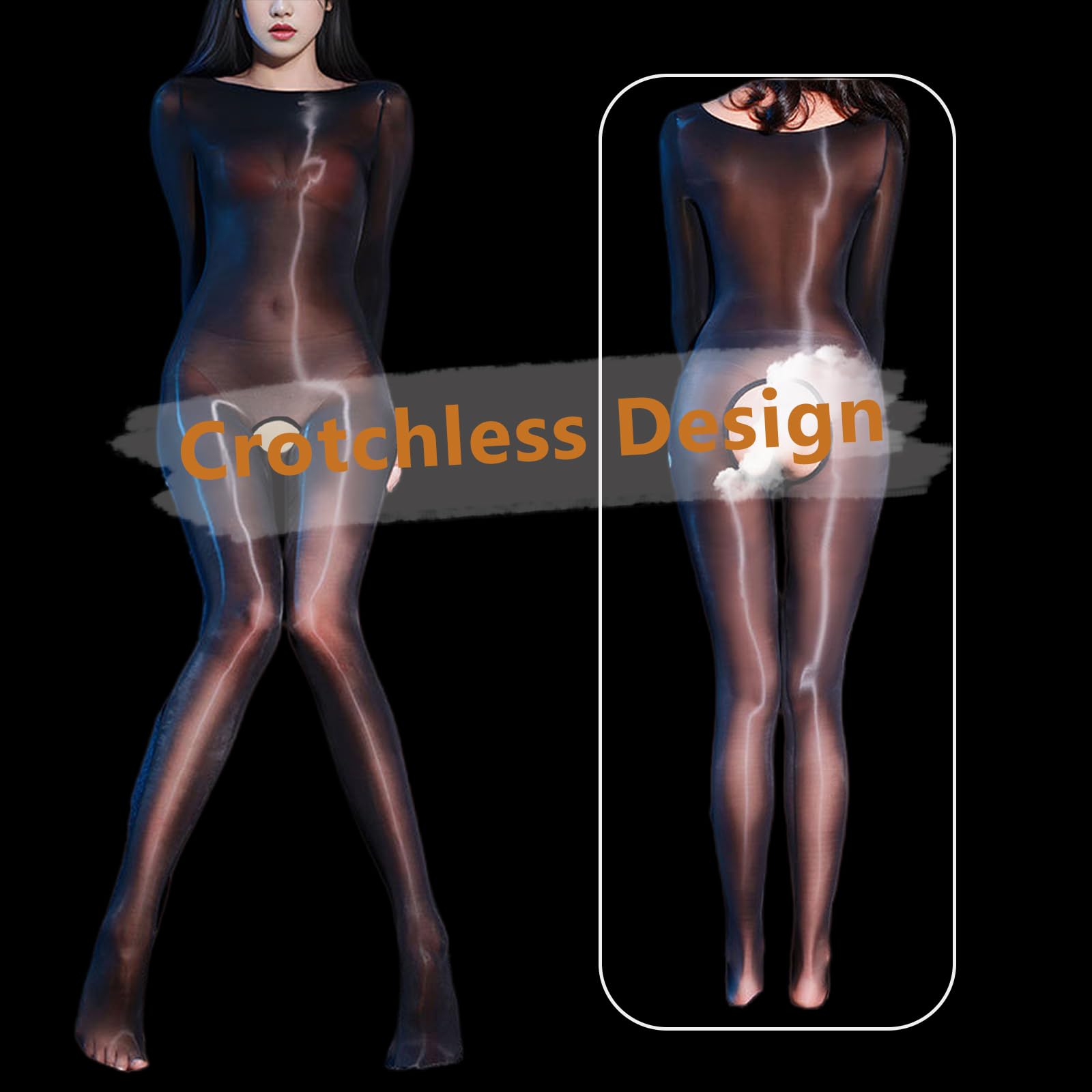 RUIBAVYA Bodystocking nylonowe rajstopy damskie, błyszczące, na całe ciało, seksowne bodystocking, 8D