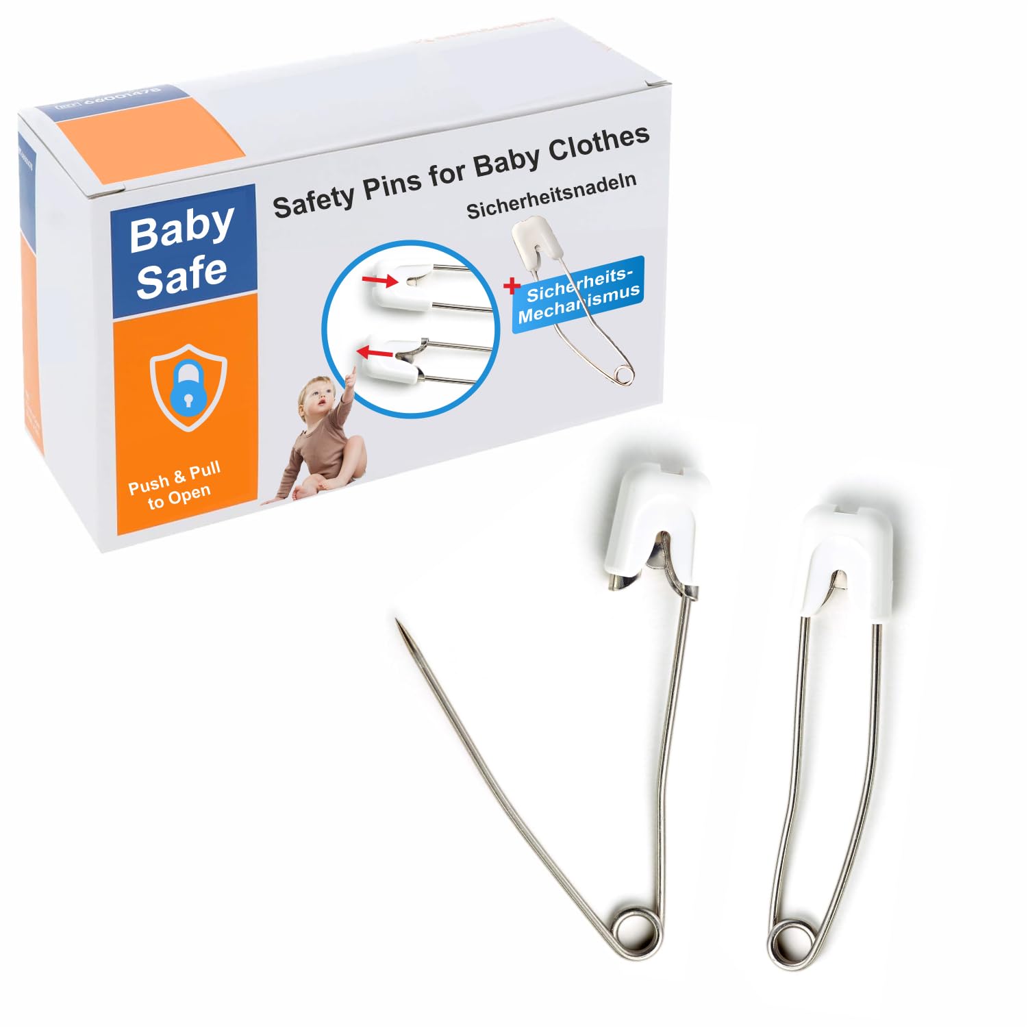 Sachverständigen-Zubehör® Épingles de sûreté bébé [Safety épingles à Couches] Blanc Grand 58 mm 20 pcs | Acier Inoxydable pour Enfants | Couches lavables avec Fermeture sécurisée