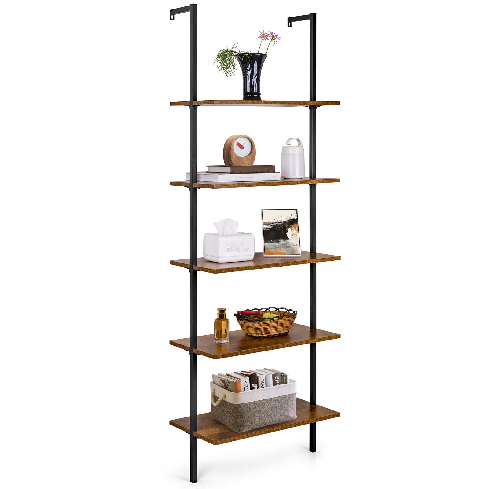 Vinext 5 Tier Ladder Shelf ,Open Wall Mount Ladder Bookshelf with