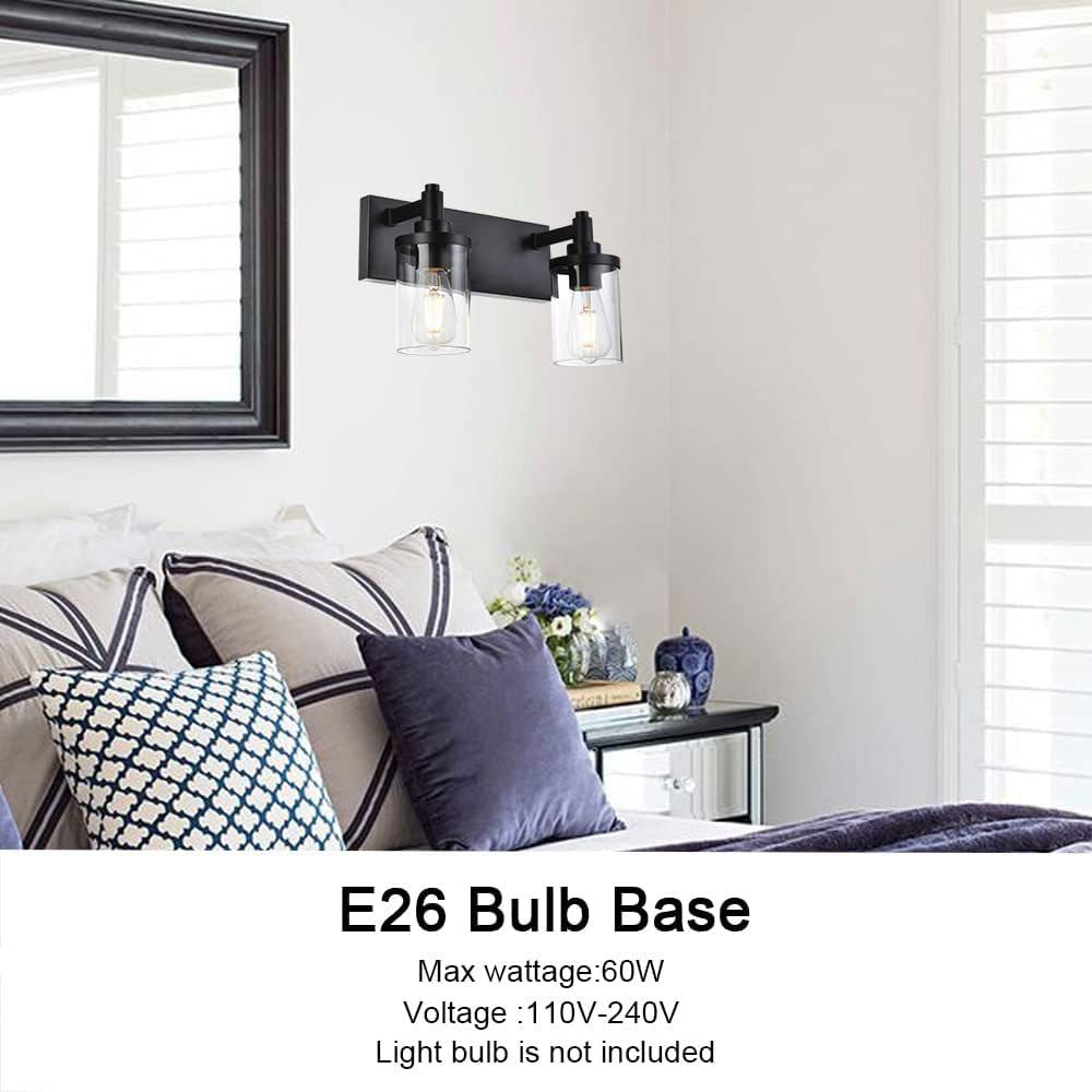 Lámparas de baño, Aplique de Pared Negro, luminaria Moderna para tocador, 2 Cabezales con Vidrio Transparente, lámpara de Estilo rústico, lámpara Industrial para Porche, baño, Sal