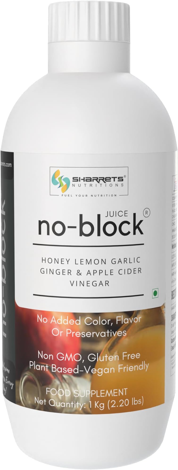 Sharrets No Block Juice 1Kg I Apple Cider Vinegar Garlic Ginger Lemon & Honey Blend – No Added Color, Flavor Or Preservatives