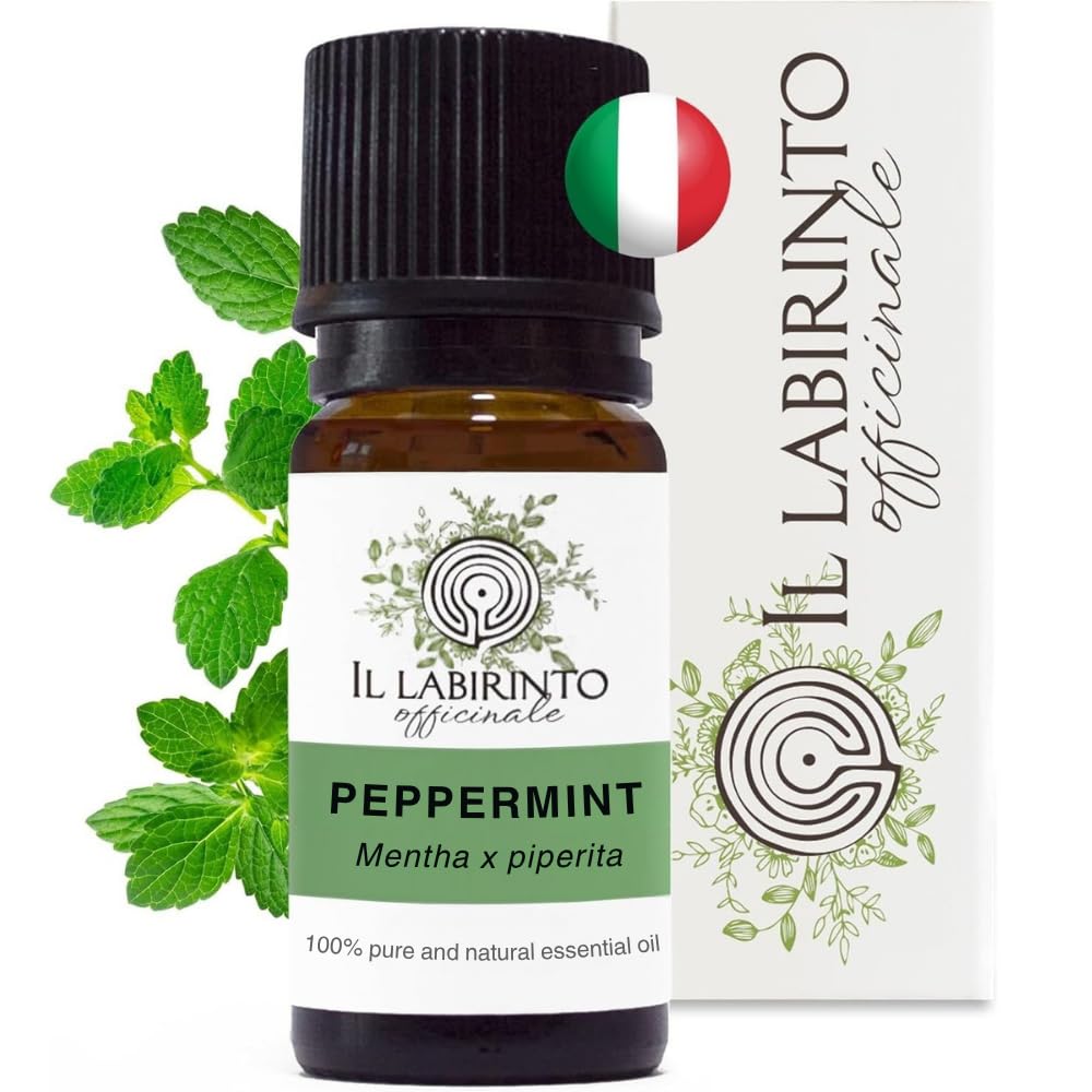 Olio Essenziale Menta Piperita puro alimentare Italiana Il Labirinto Officinale - Oli Essenziali Naturali - Olio essenziale per Diffusori e Umidificatori, Aromaterapia - 10ml