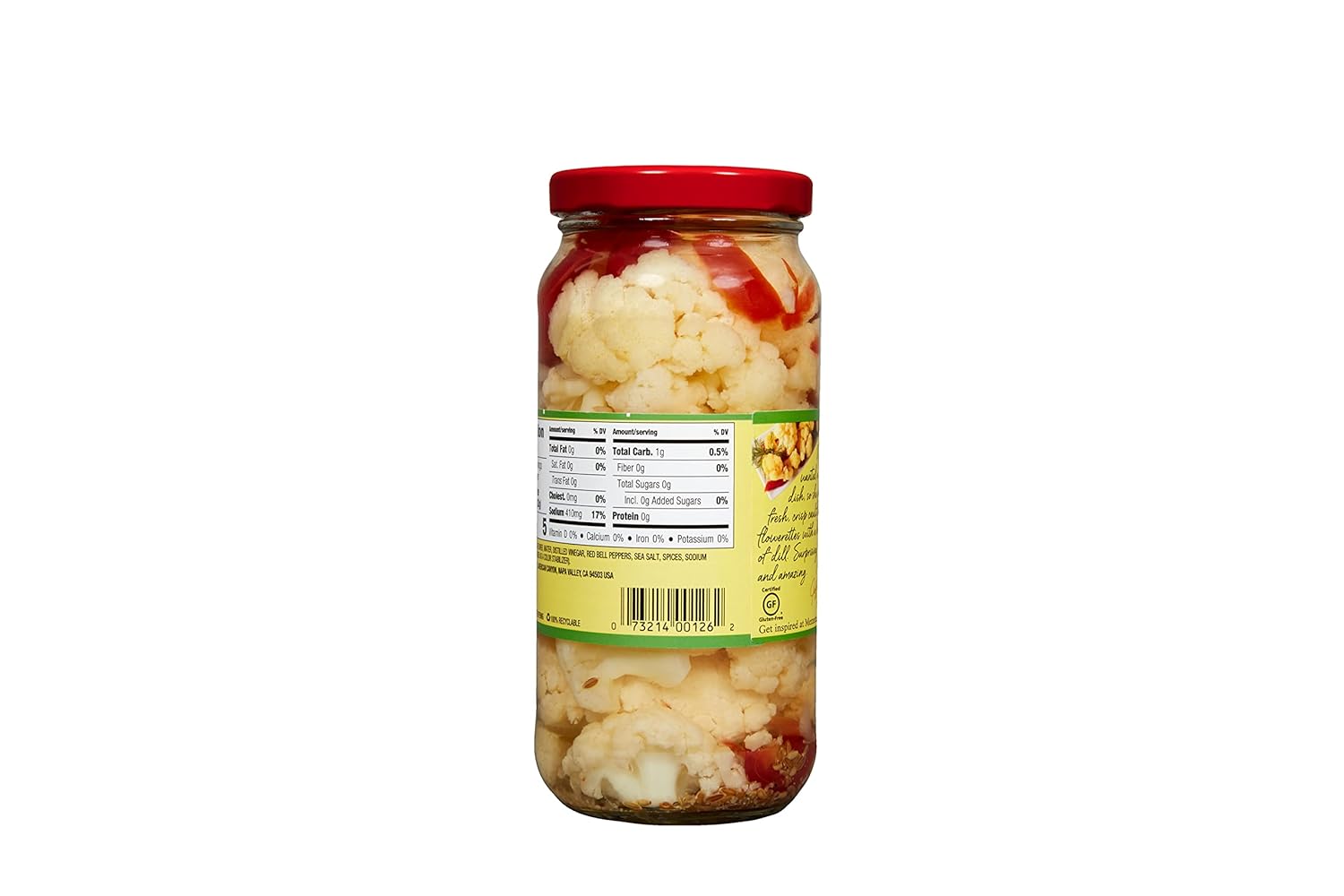 Mezzetta Dilled Cauliflower Fresh Pack Mild - California Fresh Pickled Snack - Vinegar & Dill-Infused for Giardiniera Lovers - Enjoy with Burgers & Sandwiches - Healthy Pick - 16 Oz Jar - Pack of 6