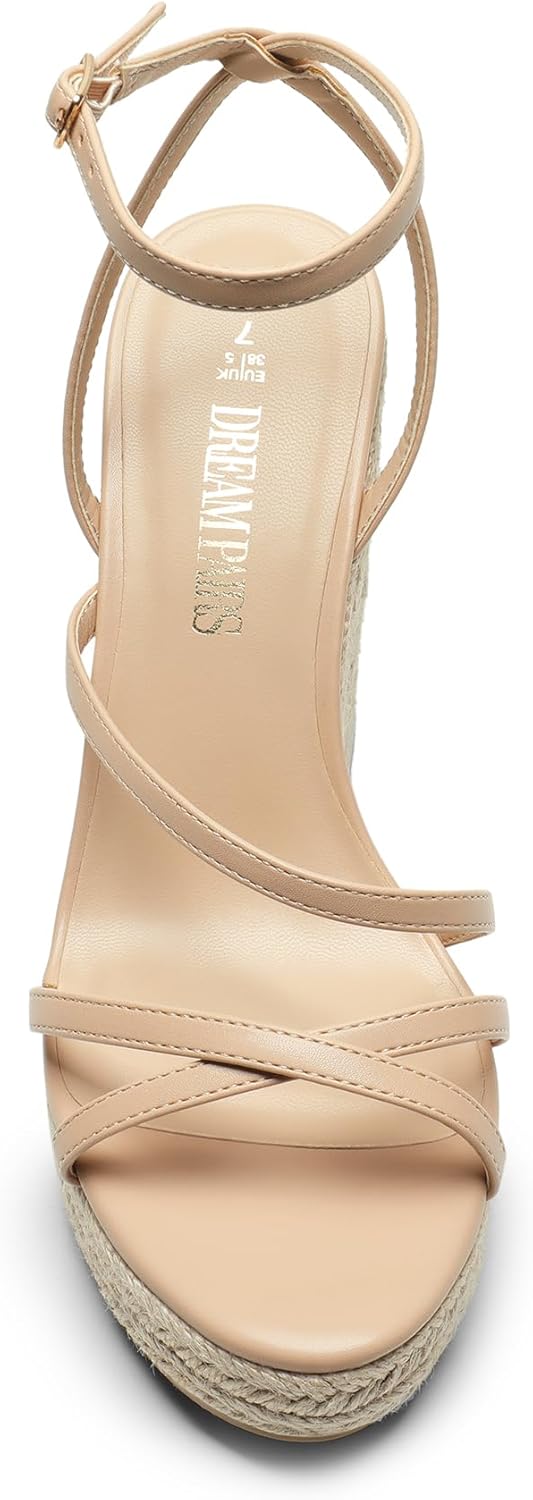 DREAM PAIRS Strappy Espadrille Platform Wedge Sandals for Women Dressy Summer, Comfortable Open Toe Sandals with Cushioned Insole and Ankle Strap Buckle - Image 3