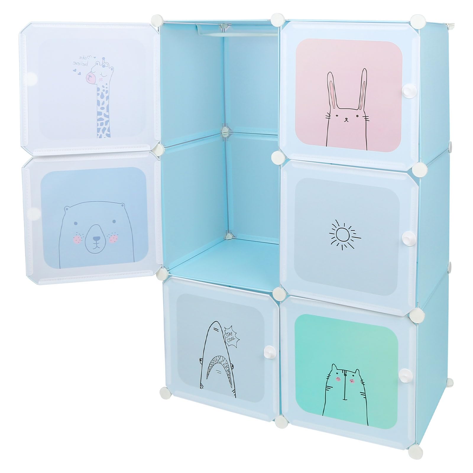 Armadio in plastica modulabile 6 cubi con ante per giocattoli 74x37x110 cm blu
