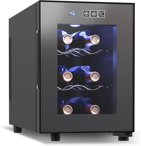JINJUNYE Refrigerador de vino de 6 botellas, refrigerador de vino pequeño, enfriador de vino de encimera con control digital de temperatura, 46-66