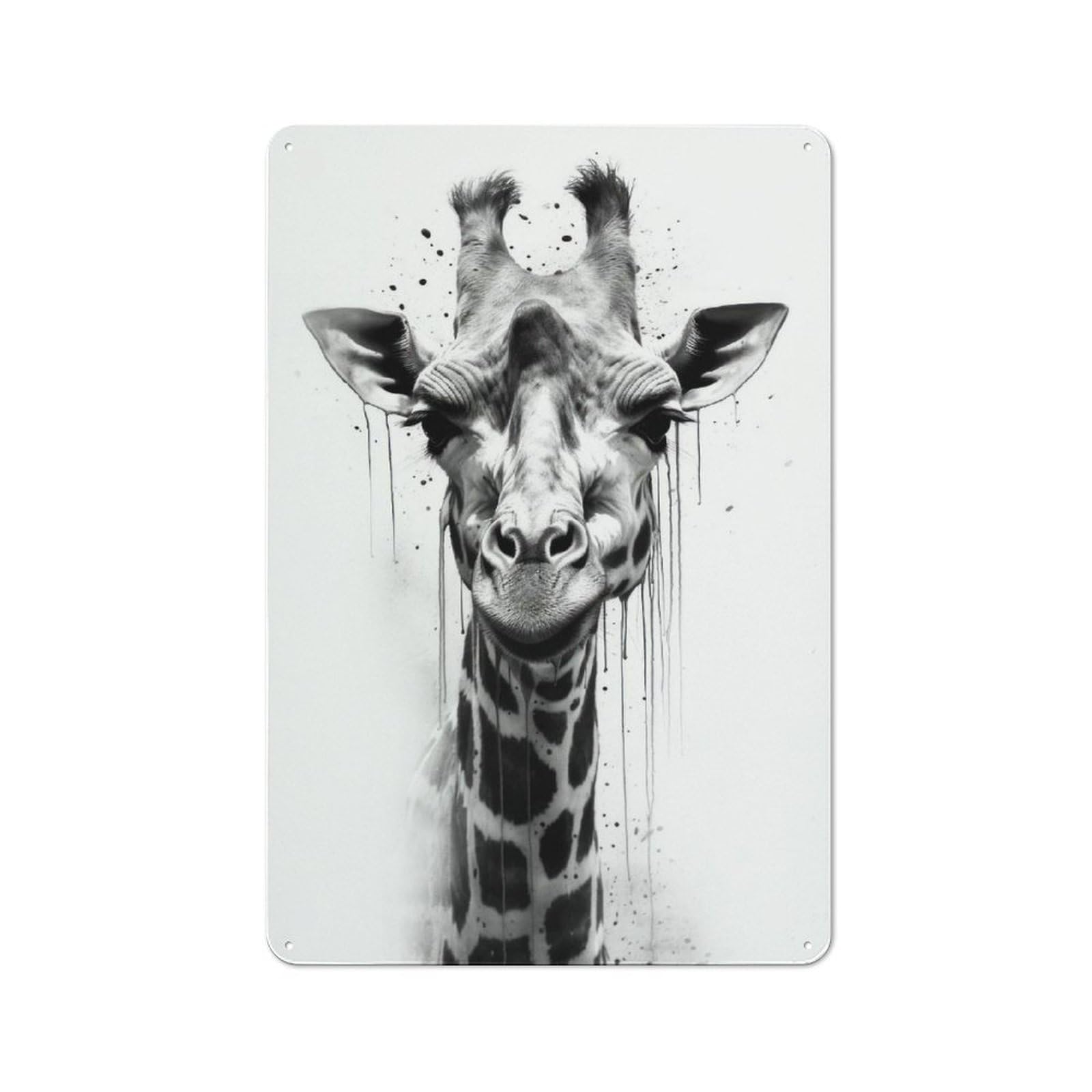 Junmoney Giraffe Beauty Watercolor Tin Wall Plaque With Design 30X20cm, Farmhouse Rustic Kitchen Decor For Dining Room, Cafe, Entryway Or Family Room