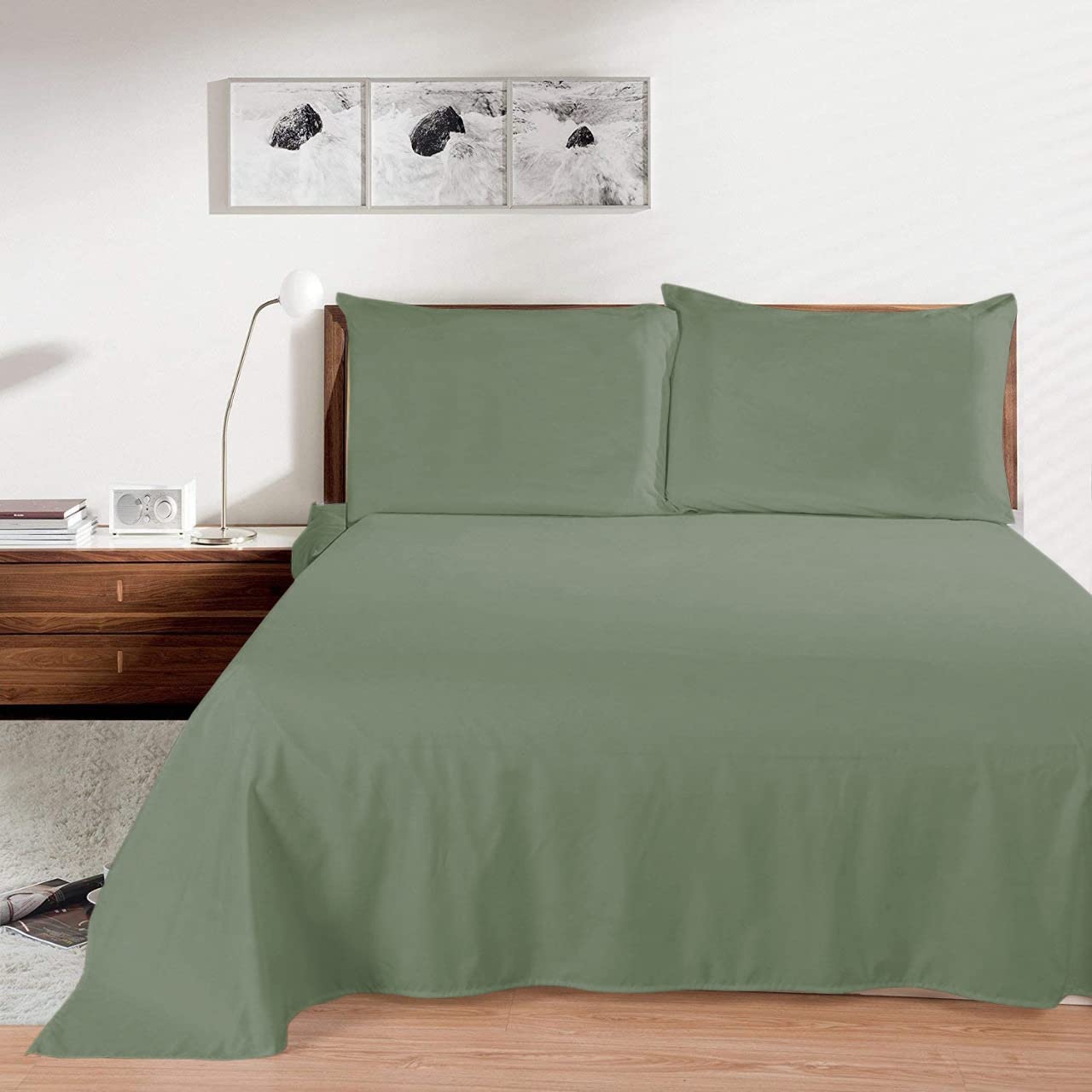View 1 of 1 Piece Luxury Alaskan King Size (132'' x 120") Flat Sheet 800 Thread Count 100% Egyptian Cotton Flat Sheet - Wrinkle, Fade, Stain Resistant - Sage Solid