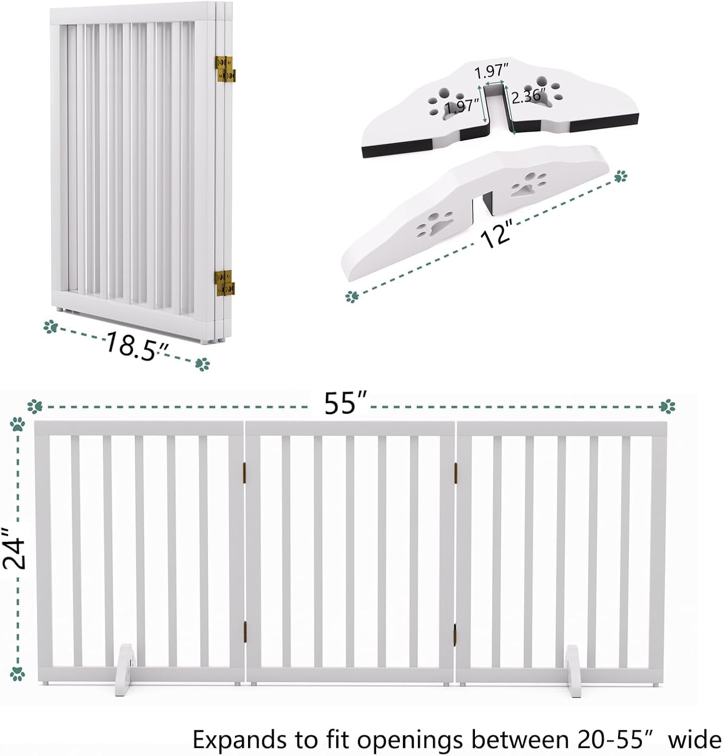The Menifest | Wooden Freestanding Foldable Pet Gate for Dogs and Kids, Over Fence, Dog Gate Barrier, Dog Partition for Your pet and Baby Protection (3-Panel White) - Image 7 thumbnail