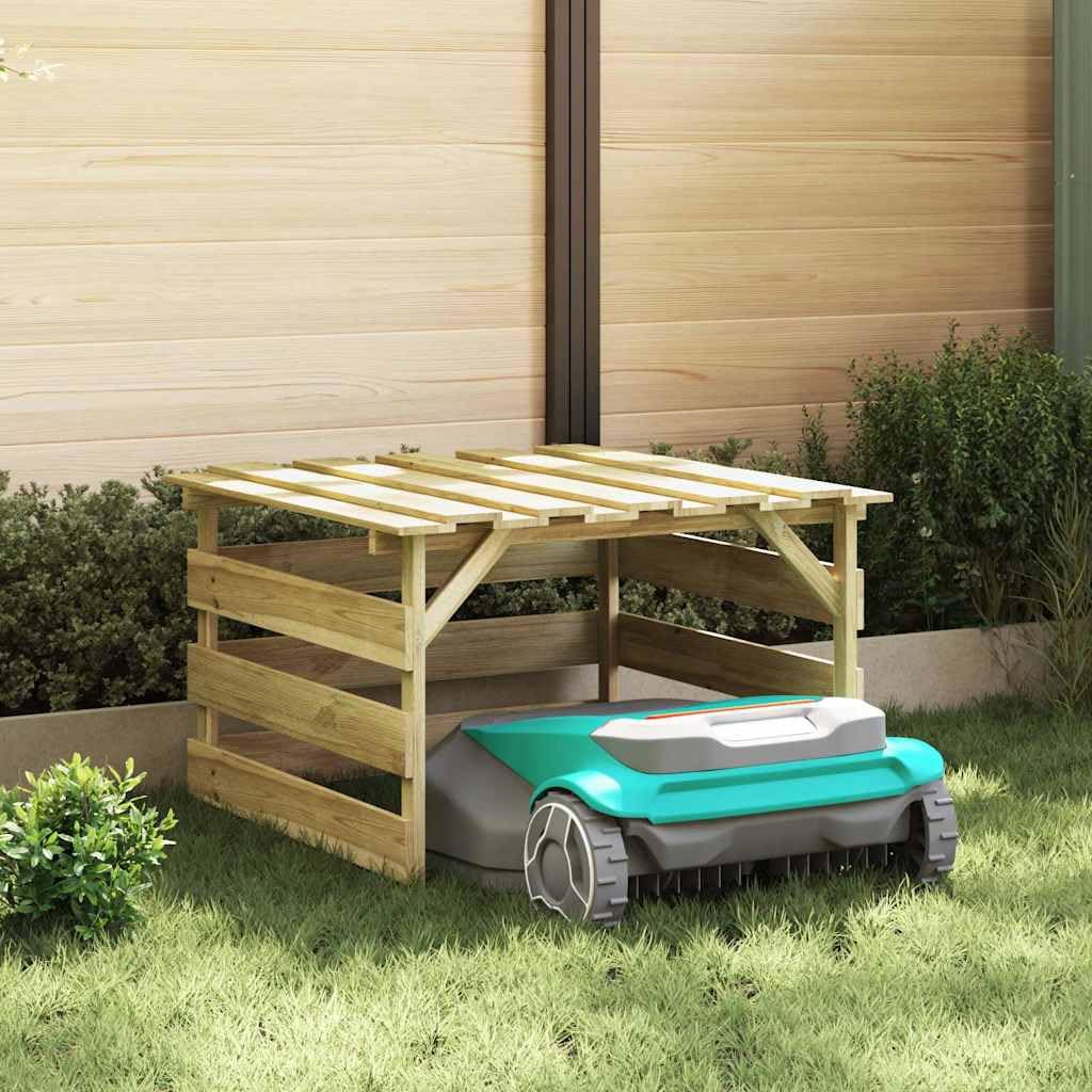 Cortacésped garaje de madera de pino impregnada marrón 84 x 80 x 56 cm cobertizo de jardín para terraza, balcón, exterior con espacio de almacenamiento y protección para herramientas de jardín