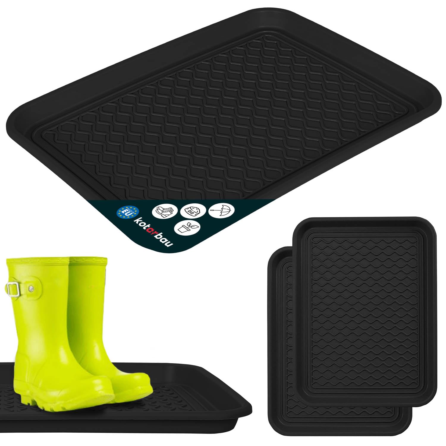 KOTARBAU® 2 pcs Boot Tray - Plastic - 38 x 50 cm (15 x 20 inches) - Black - Shoe Drip Tray - for Wet Shoes - Boot Mat - Easy to Clean - Durable