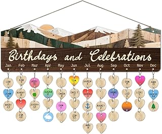 arricraft 1 Set Wooden Family Birthday Reminder Calendar Board, Mountain Pine Trees Board With 100 Pcs Tags DIY Birthday Tracker Hanging Plaque 12x40cm/4.7x15.5inch for Home Decoration Friends