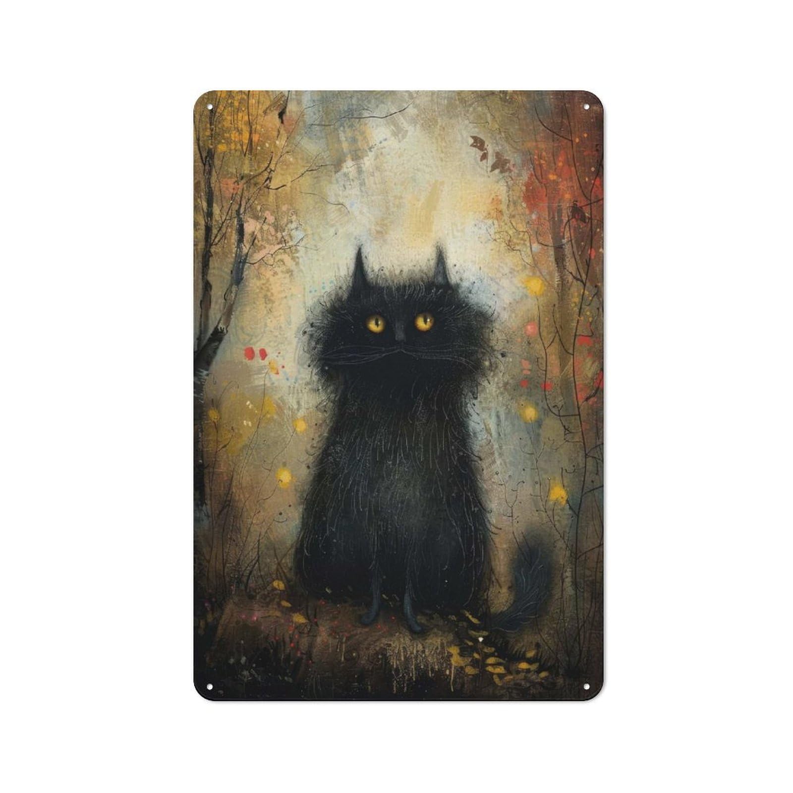 Junmoney Enigmatic Black Cat Decorative Tin Sign With Design 30X20cm, Classic Retro Room Decor For Kitchen, Hallway, Bar Or Small Cafe