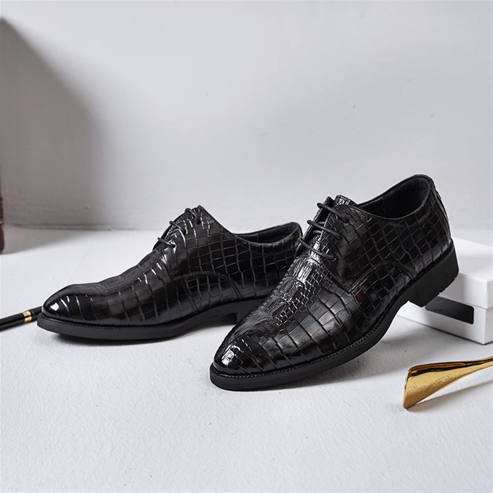 Scarpe Eleganti per Uomini Allacciati Scarpe brunite in Pelle in Pelle Anti-Slitta