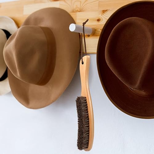Miniatura 6 de Juego de 2 cepillos para sombreros y esponjas de limpieza, pelo de caballo, sombrero de madera, cepillo de esponja limpia, cepillo de fieltro, kit