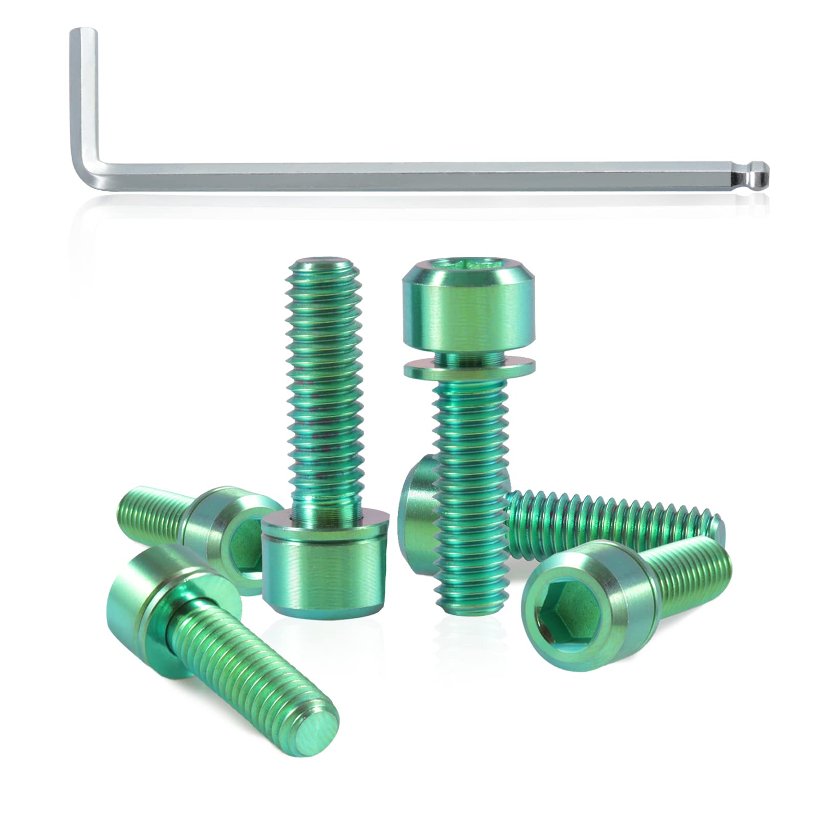 SPEEDWOX 6pcs Bicycle Stem Screw with Washers Set Titanium Alloy Bike Allen Hex Tapered Bolts Screw for MTB Road Bike Stem Parts,M6 x 20mm Green — image 1