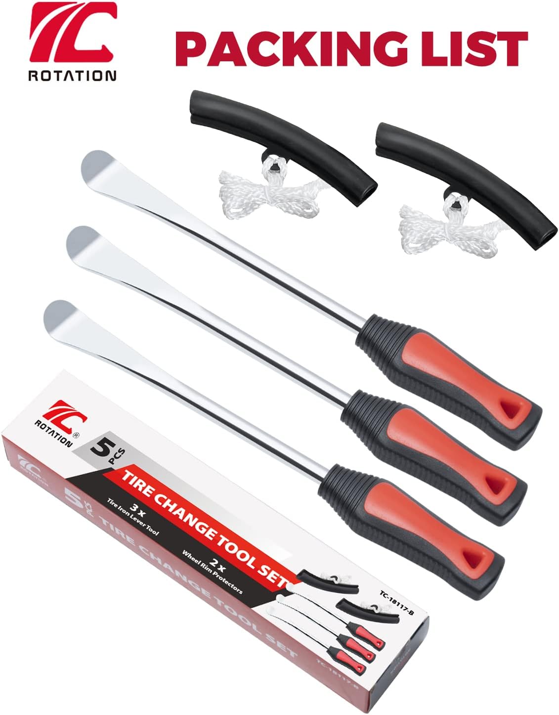 ROTATION 11.5 inch Steel Tire Spoon Lever Iron Tool Kit, Professional Tire Changing Tool for Motorcycle, Dirt Bike, Lawn Mower, 3 pcs Tire Spoons, 2 Rim Protector | 5-Piece Set