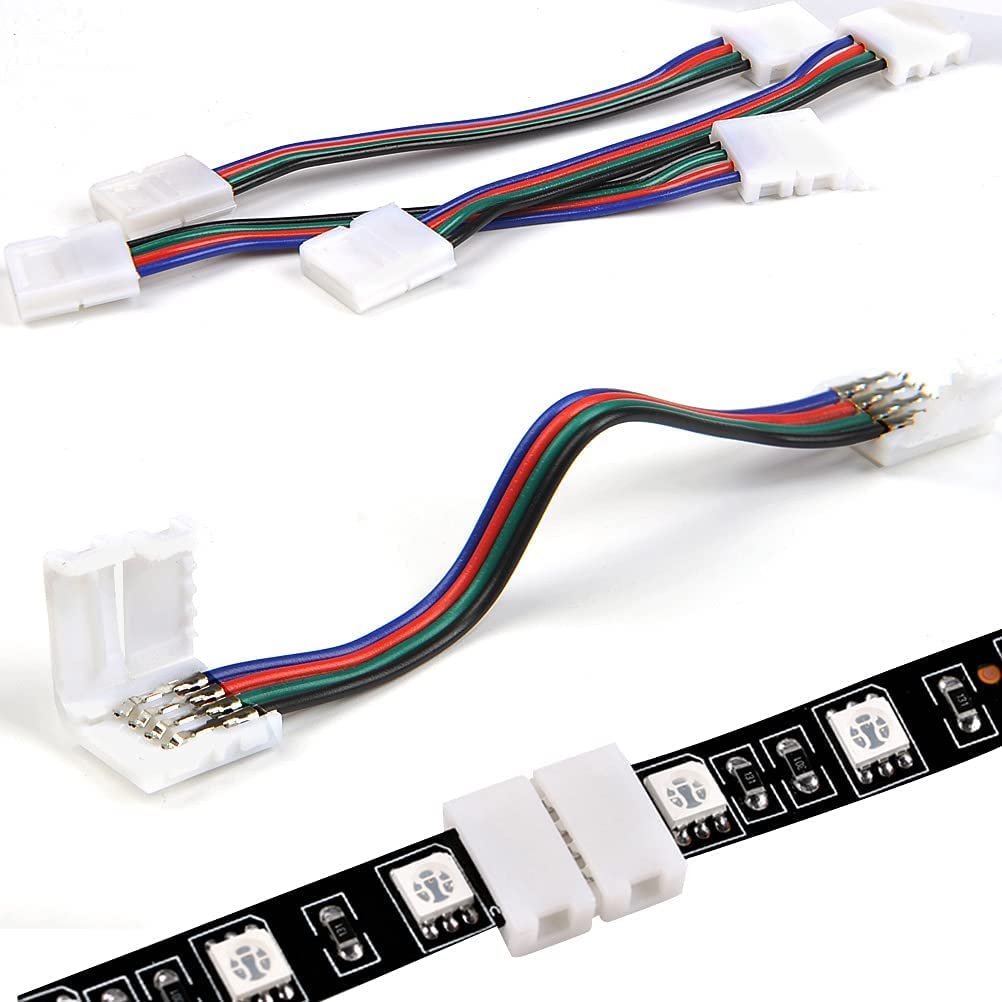 Striscia di collegamento LED, prolunga per strisce LED, connettore angolare a striscia LED, clip di fissaggio per strisce LED RGB 5050, 10 mm, 4 poli